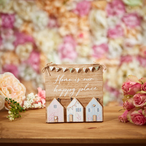 Happy Place 3D wooden house easel plaque with bunting, decorative home sign – Keans Claremorris