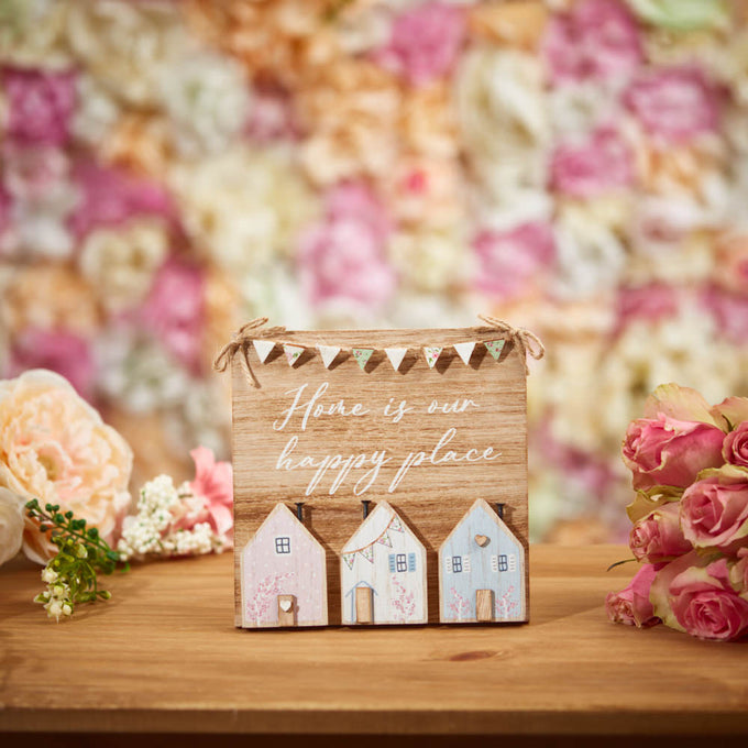 Happy Place 3D wooden house easel plaque with bunting, decorative home sign – Keans Claremorris