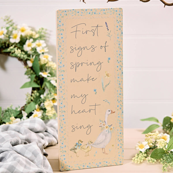 First Signs Of Spring Floral Wood Plaque With Goose And Ducklings