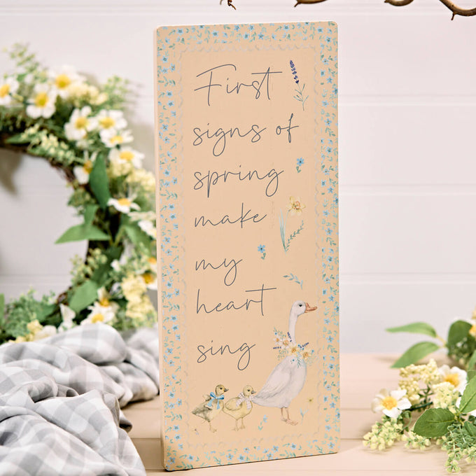 First Signs Of Spring Floral Wood Plaque With Goose And Ducklings - Image 1