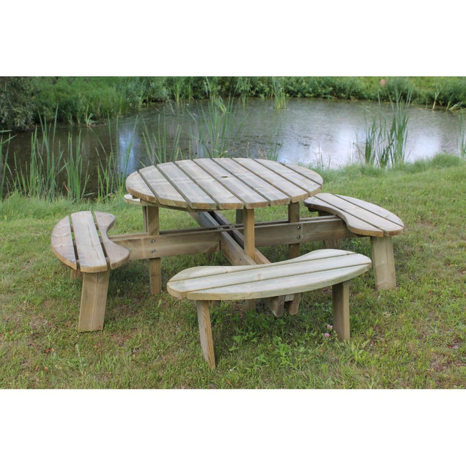 8 Seater Round Picnic Table made from durable treated timber, easy assembly - Keans Claremorris