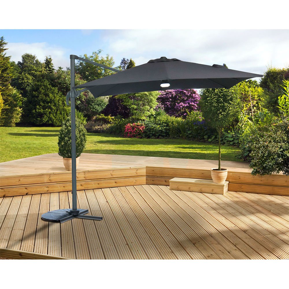 Parasol Aluminum Grey 2.5m x 2.5m with 360° swivel and detachable USB LED light, base not included – Keans Claremorris