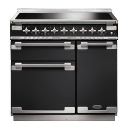 Rangemaster Elise 90CM induction range cooker with 5 hob zones, multifunction ovens, and safety features – available at