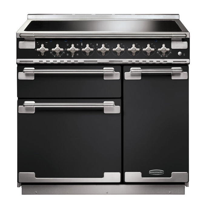 Rangemaster Elise 90CM induction range cooker with 5 hob zones, multifunction ovens, and safety features – available at
