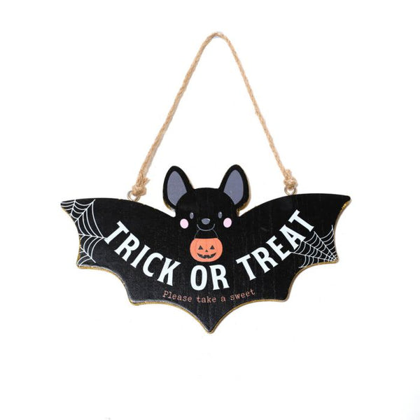 Creepy Cuties Wood Reversible Bat Trick or Treat Plaque 26x15.2cm