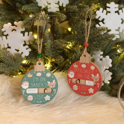 Santa's Magical Feast Naughty or Nice Sliding Wood Bauble Hanger 9x11cm