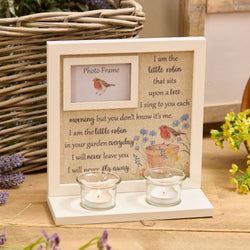 Robin Floral Sentiment Photo Frame With Double Tea Light Holder 22x9x23.5cm