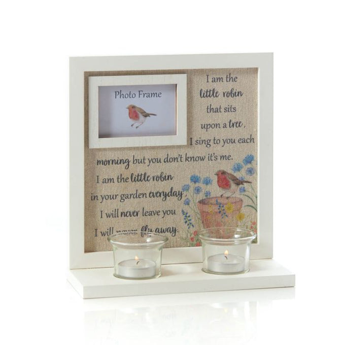 Robin Floral Sentiment Photo Frame With Double Tea Light Holder 22x9x23.5cm - Image 1
