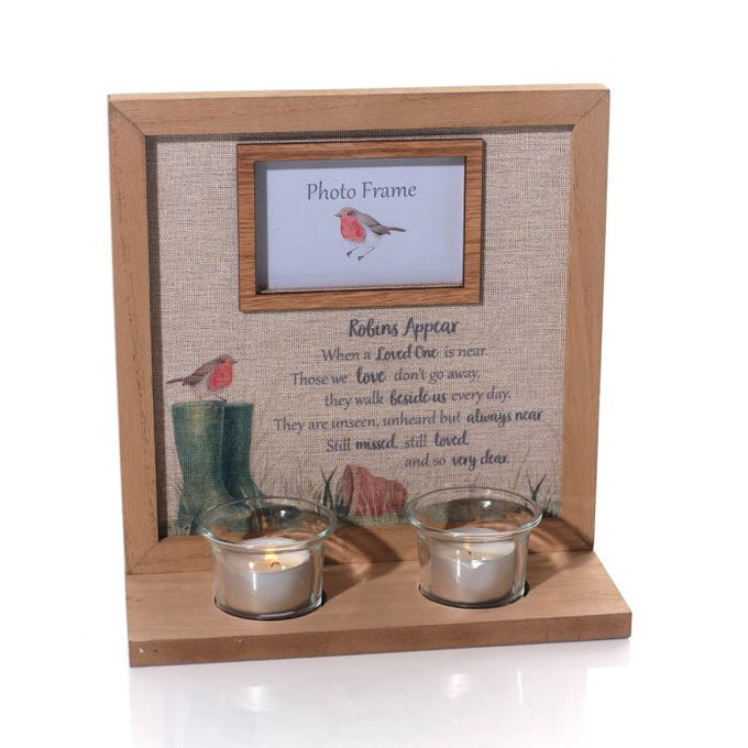 Robins Appear When Loved Ones Are Near Wood Framed Double Te 22x9x23.5cm - Image 1