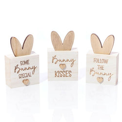 Rustic Wood Bunny Ear Block, 3 assorted designs, 6x3.3x10 inches, Easter decor by Keans Claremorris