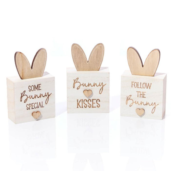 Rustic Wood Bunny Ear Block, 3 assorted designs, 6x3.3x10 inches, Easter decor by Keans Claremorris