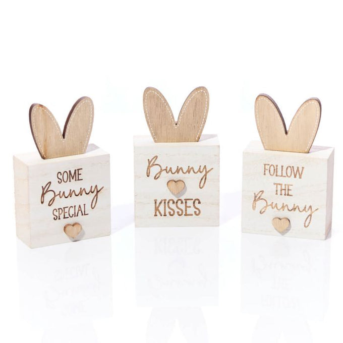 Rustic Wood Bunny Ear Block, 3 assorted designs, 6x3.3x10 inches, Easter decor by Keans Claremorris