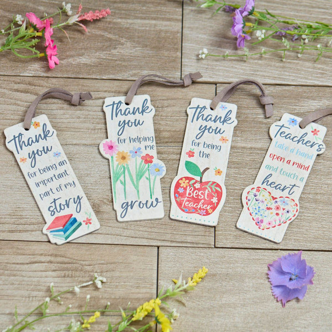 Teacher Floral Wood Bookmark Set of 4 Assorted Designs – Durable, Stylish Bookmarks | Keans Claremorris
