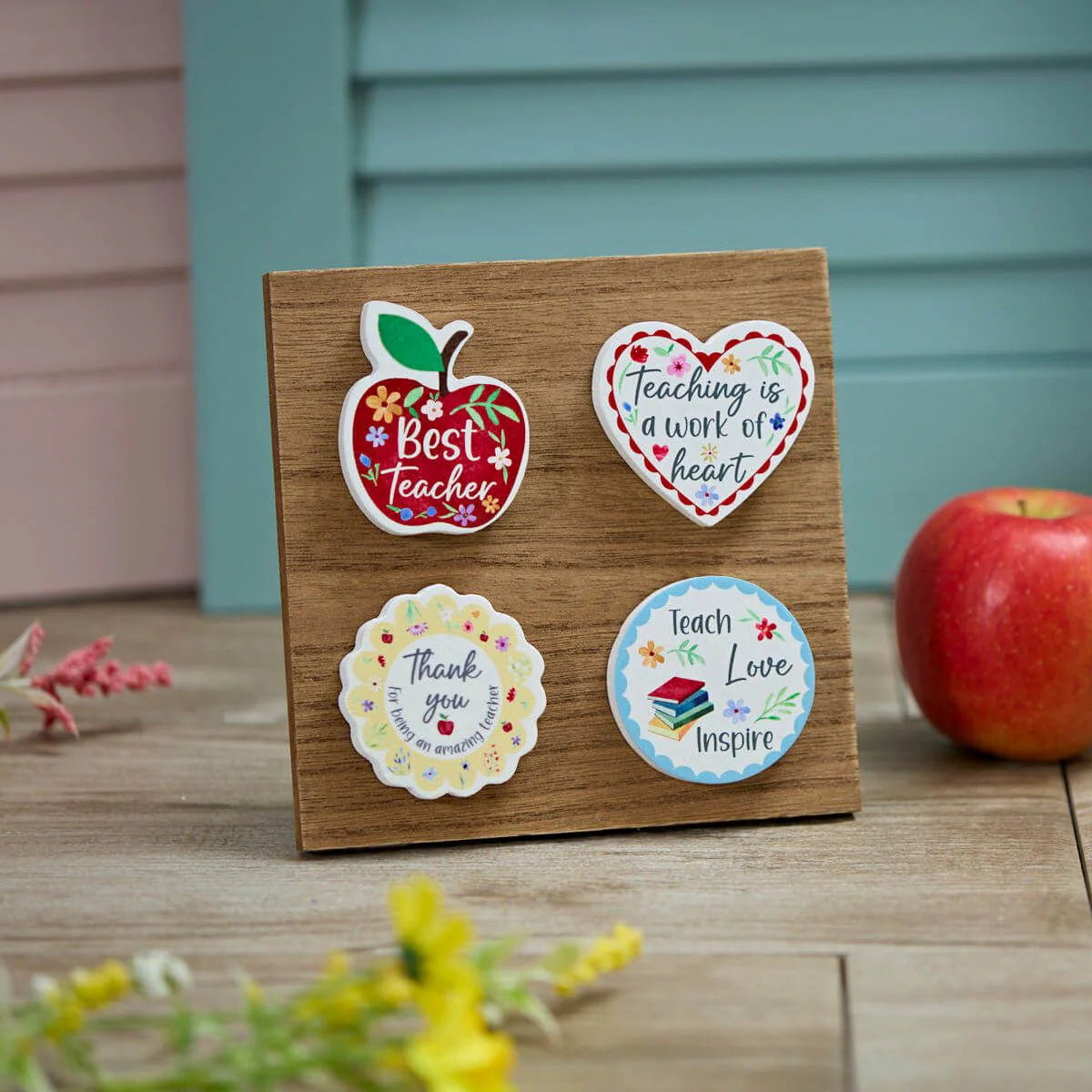 Teacher Mixed Shape Ceramic Magnet with 4 assorted appreciation sayings, perfect gift from Keans Claremorris.