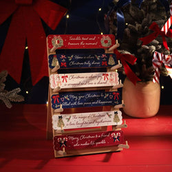 Merry Little Bows Wood Table Top Block 6 asstd Festive Sentiments 20x4cm