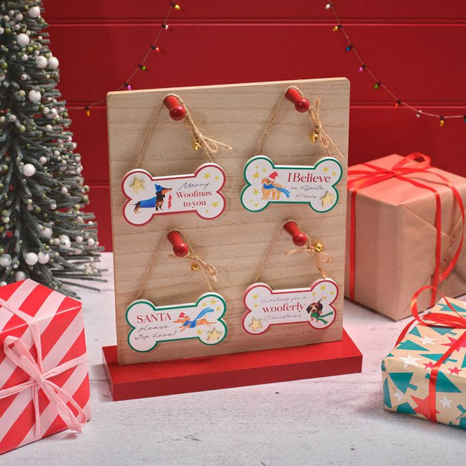 Christmas Pet Wood Dog Bone Hanger  10x5.8x0.5cm - Image 1