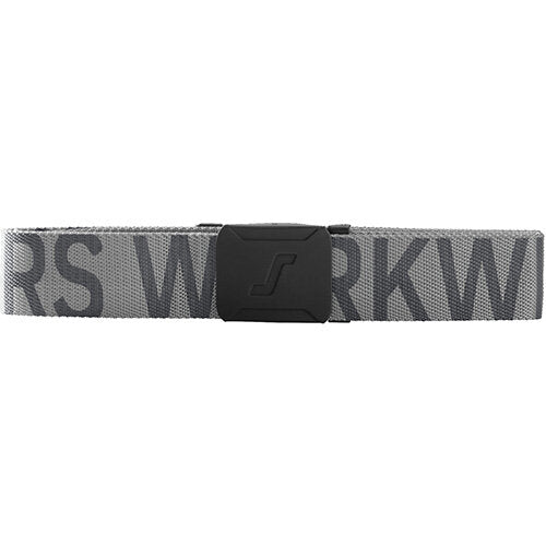 Snickers 9004 Grey Logo Belt with durable 40mm webbing and rubber-coated metal buckle – available at Keans Claremorris.