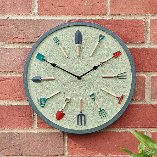 12in Garden Tools Sage Wall Clock