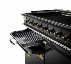 Rangemaster Elise 110cm Dual Fuel Black Edition Antique Brass Trim
