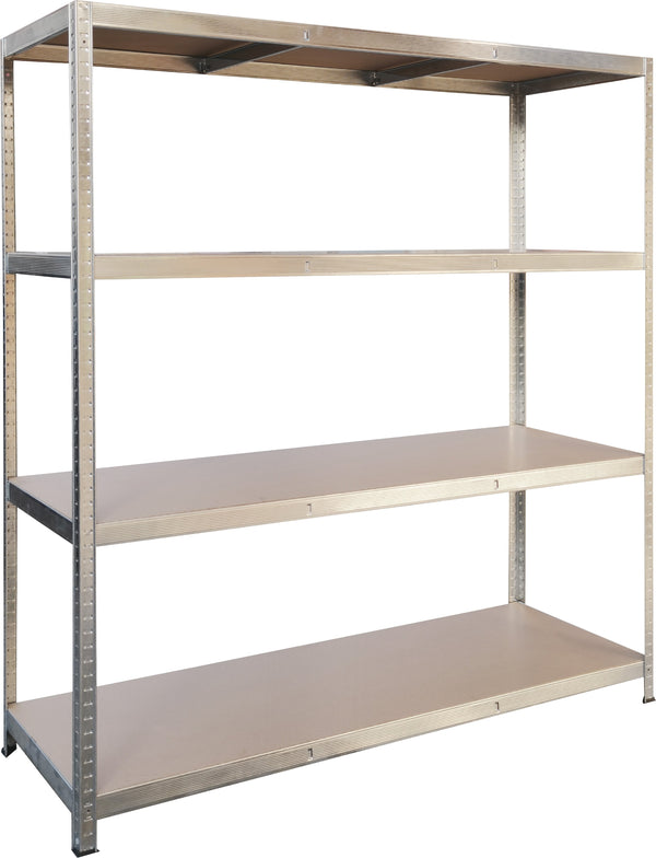 Galvanised boltless shelving with 4 MDF shelves, 1800x1600x600mm, 250kg per shelf, heavy-duty storage by Keans Claremorris
