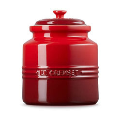 Le Creuset Cerise 2.4L Stoneware Biscuit Jar in red, airtight kitchen storage – available at Keans Claremorris.