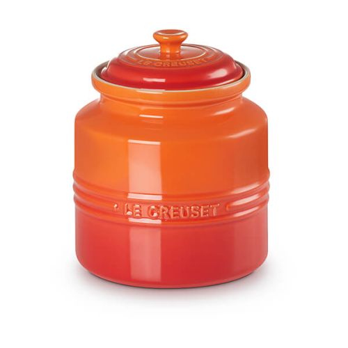 Le Creuset Volcanic Stoneware Biscuit Jar with tight-fitting lid, keeps biscuits fresh, available at Keans Claremorris.