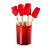 Le Creuset Cerise 5-piece utensil set with stoneware jar, silicone heads, heat resistant, dishwasher safe – Keans Claremorris
