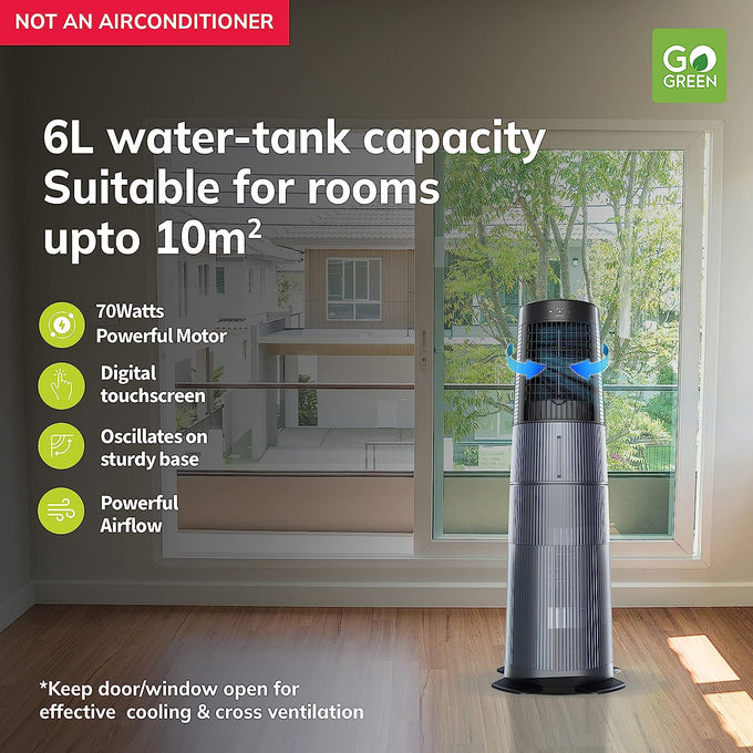 Symphony Duet i-s Black Table Air Cooler with dual fan, compact design – available at Keans Claremorris