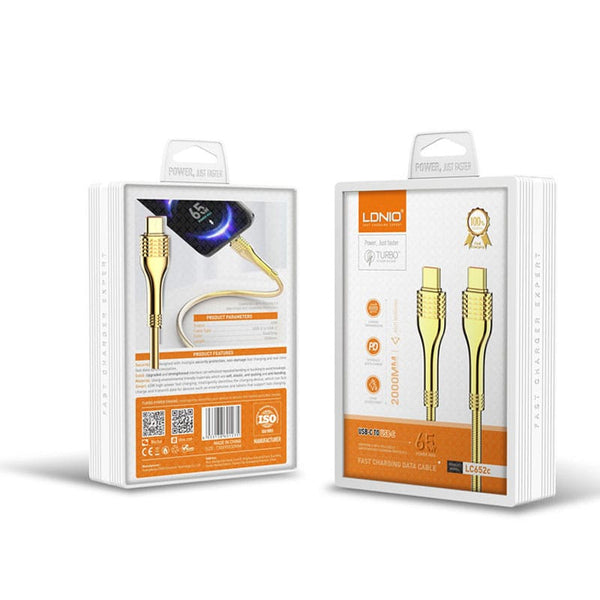LD USB-C to USB-C 65W PD QC 2M Gold Fast Charging Cable, 480Mbps Data, High-Density Weave – Keans Claremorris