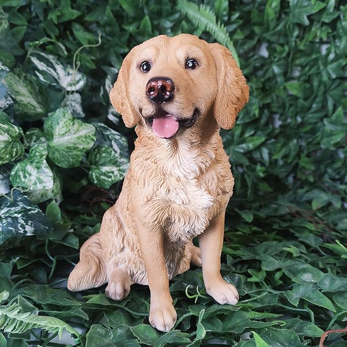 Realistic hand-painted Golden Retriever garden statue, durable frost-resistant resin, 20cm tall by Keans Claremorris.