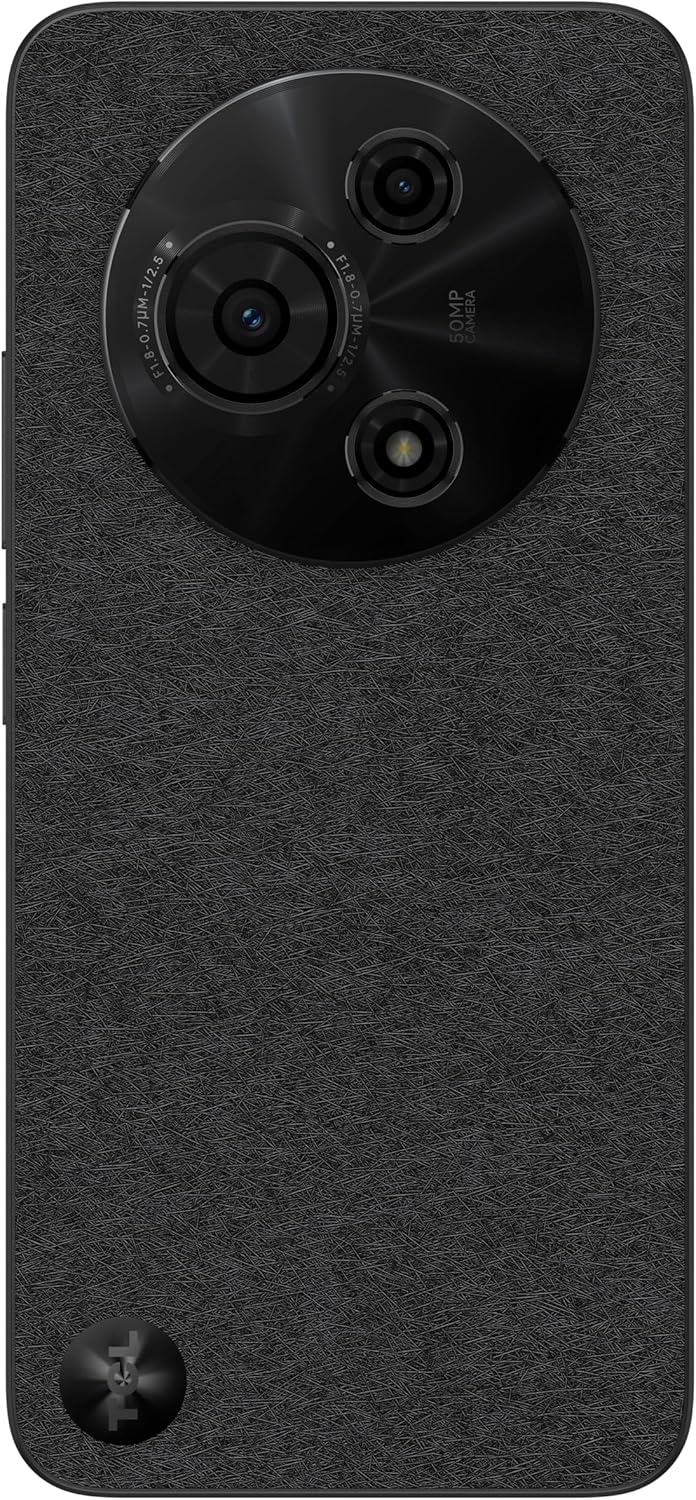 TCL 605 smartphone in black with textured back and circular triple camera module including 50MP lens