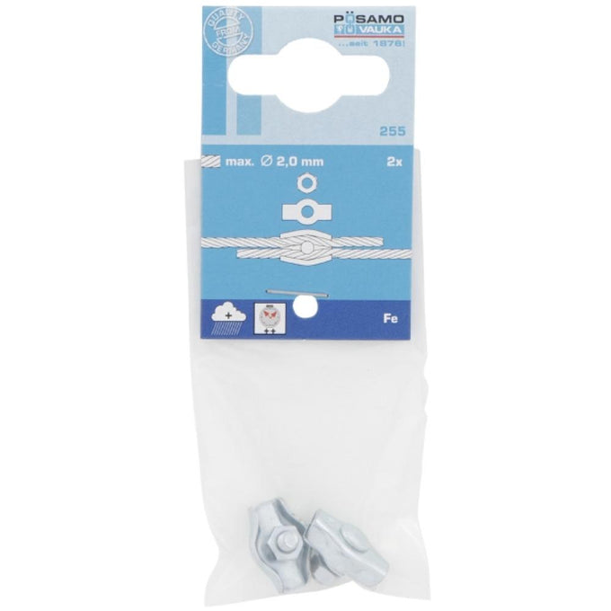 Posamo Simplex 2mm zinc plated wire rope clip with nuts, 2-pack for securing wire ropes – Keans Claremorris.