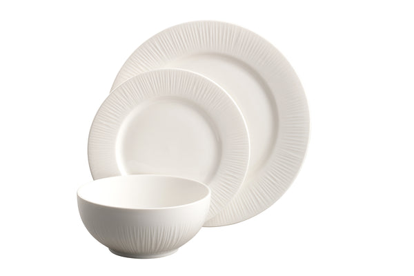 Belleek Living Erne 12 Piece Dinner Set, elegant white porcelain with linear texture, microwave and dishwasher safe, at