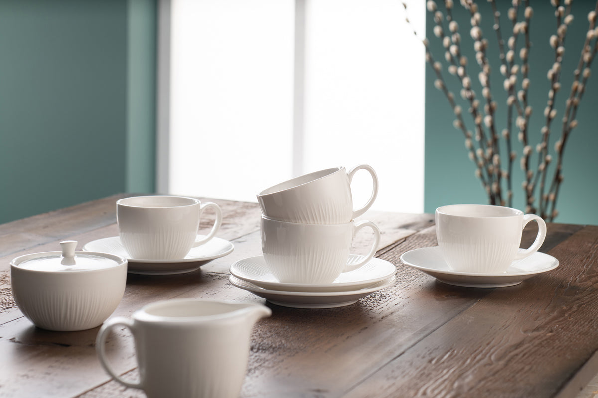 Belleek Living Erne Teacup & Saucer Set of 4, elegant porcelain tea set, available at Keans Claremorris.