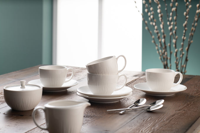 Belleek Living Erne Teacup & Saucer Set of 4, elegant porcelain tea set, available at Keans Claremorris.