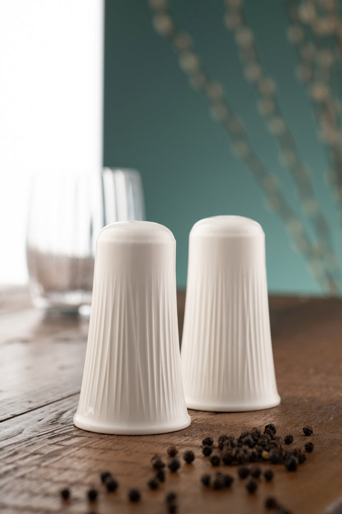 Belleek Living Erne Salt & Pepper Shaker set, elegant ceramic design, available at Keans Claremorris.
