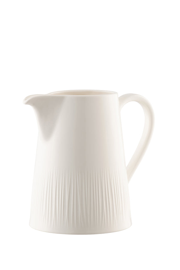 Belleek Living Erne Pitcher, elegant white porcelain jug with linear design, 1000ml, microwave safe, from Kean’s Claremorris