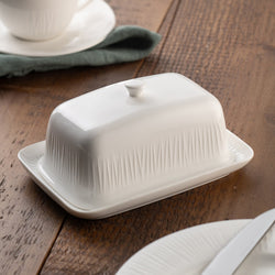 Belleek Living Erne Butterdish white ceramic butter dish elegant design available at Keans Claremorris