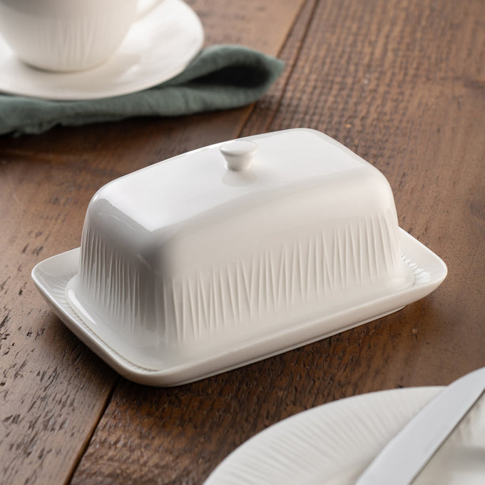 Belleek Living Erne Butterdish white ceramic butter dish elegant design available at Keans Claremorris