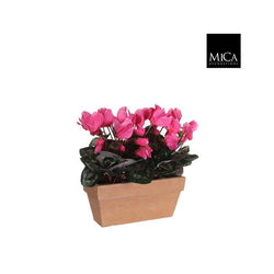 Pink artificial Cyclamen plant in terra balcony tray, L29xW13xH33cm, realistic flowers and leaves - Keans Claremorris