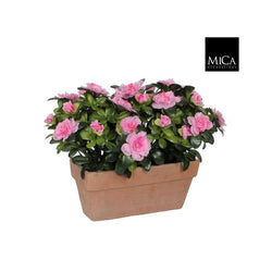 Artificial pink Azalea plant in terra-colored slate tray, L29xW13xH27cm, maintenance-free by Keans Claremorris