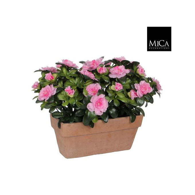 Artificial pink Azalea plant in terra-colored slate tray, L29xW13xH27cm, maintenance-free by Keans Claremorris