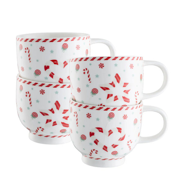 Belleek Living Peppermint Party Set – 4 Footed Mugs
