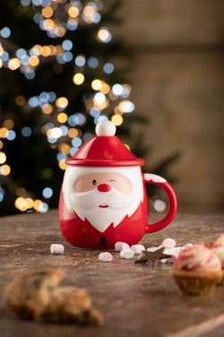 Santa lidded mug with spoon, ceramic coffee cup with lid and matching spoon – Keans Claremorris