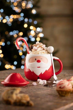 Santa lidded mug with spoon, ceramic coffee cup with lid, Keans Claremorris kitchenware accessory