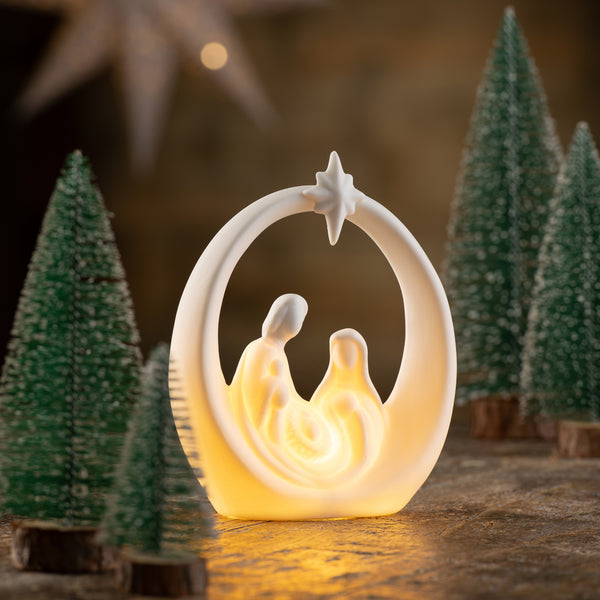 Belleek Nativity LED porcelain scene with soft glow, battery powered, 15x5x12cm, perfect Christmas gift – Keans Claremorris