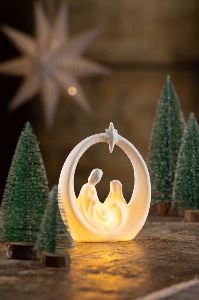 Belleek Nativity LED light decoration, elegant holiday display, available at Keans Claremorris store.
