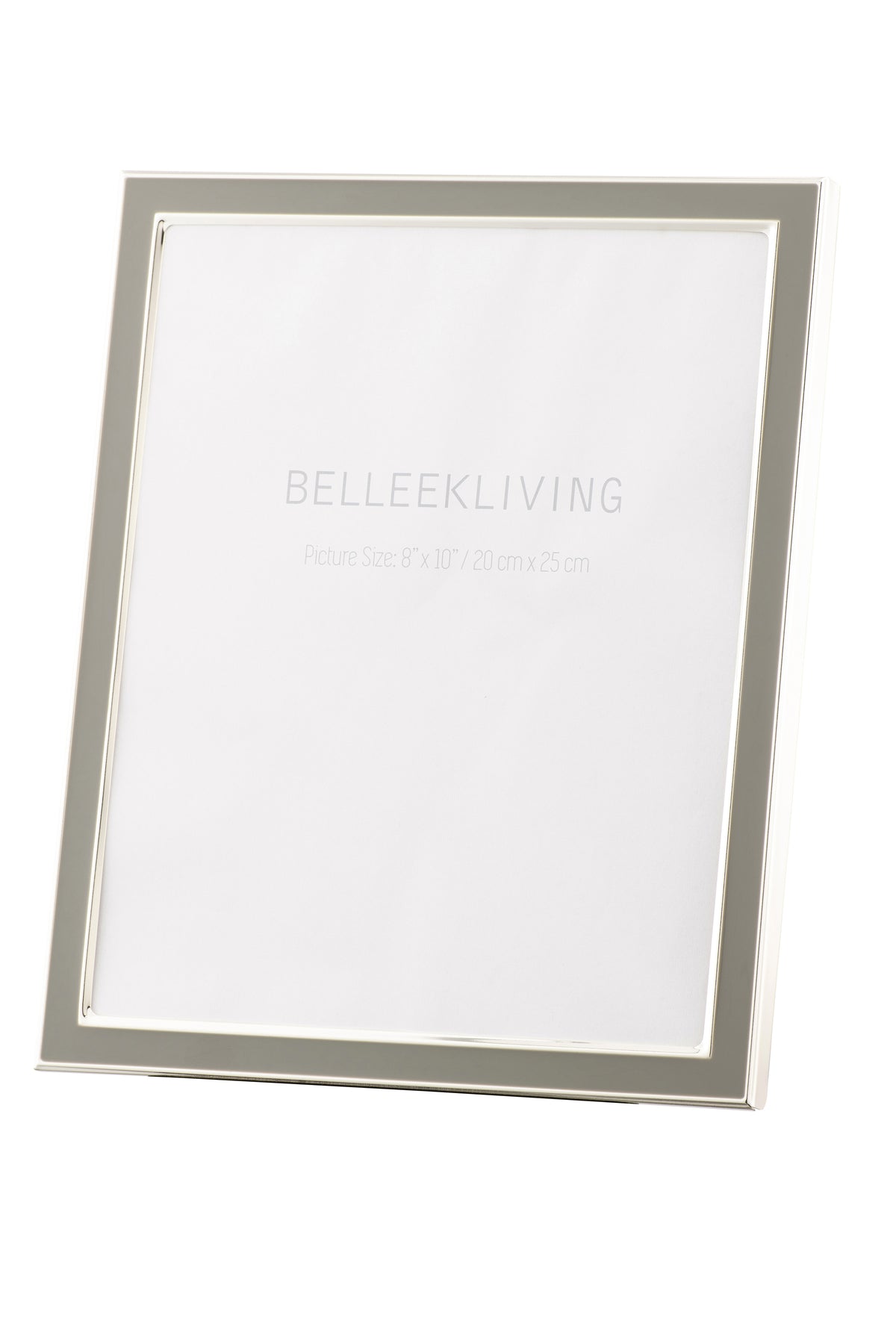 Belleek Living Grey Frame 8x10 with electroplated silver finish and black backing, elegant photo frame from Kean’s