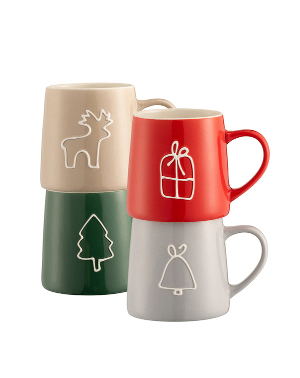 Christmas Doodles Mugs x 4