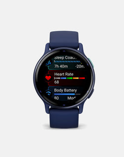 Garmin Vivoactive 5 Metallic Navy smartwatch with GPS and fitness tracking, available at Keans Claremorris.